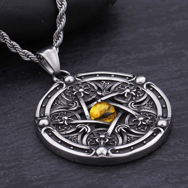 

Fashion Titanium Steel St. Angel Guardian Pendant Hot Vintage Pentagram Round Tag Men's