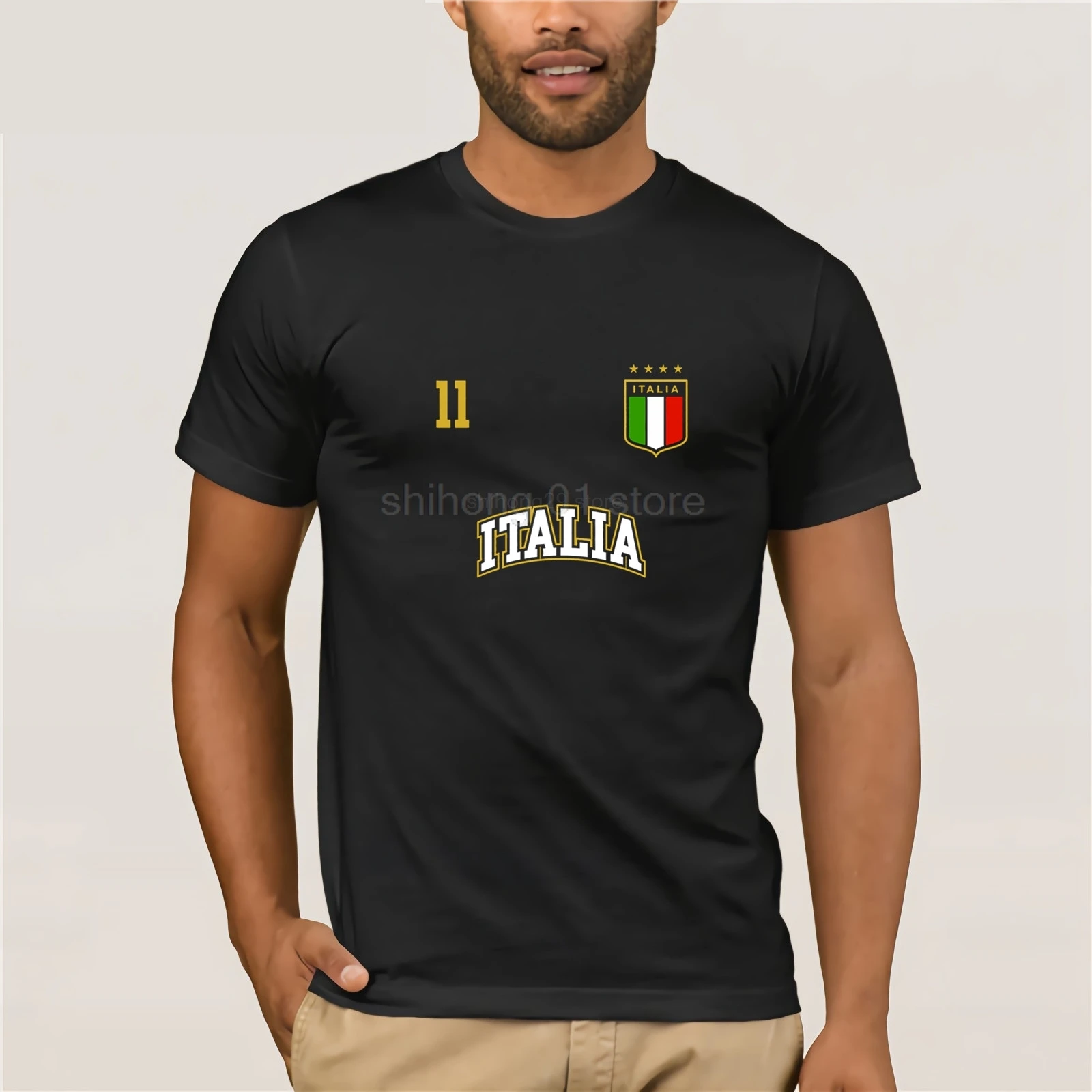 

2019 Men's Fashion Color Fashion O-Neck Casual Italy Shirt Number 11 Soccers Team Sporter Italian Flag Footballer Shirt Designer
