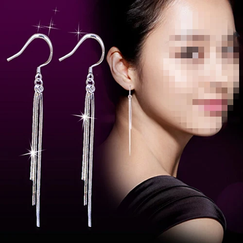 

2018 Women's Slim Tassel Earrings 925 Drop Dangle EarringPendant Eardrop Jewelry