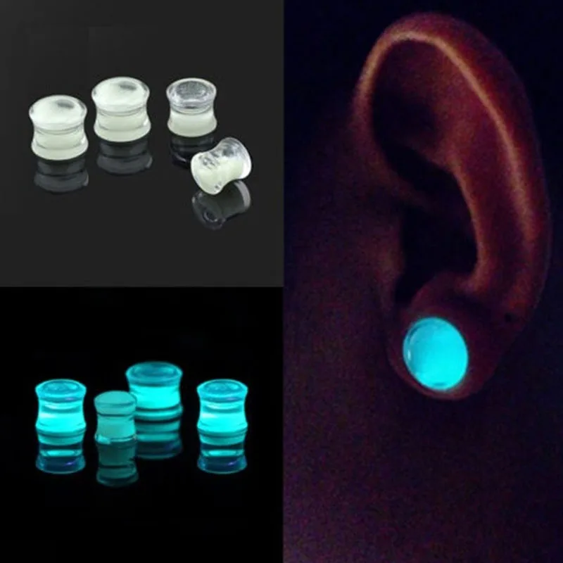 2 PCS Ear Expander Piercings Clear Acrylic Glow In Dark Liquid Ears