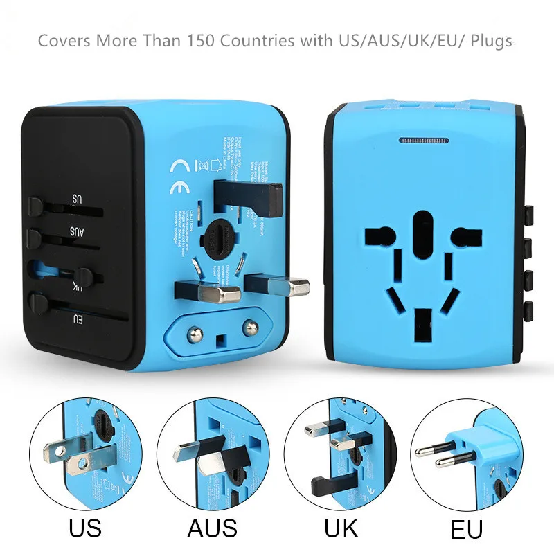 Универсальный адаптер для путешествий, питание от сети переменного тока, США, евро, Великобритании, Австралии, Международный переходник, 3 USB+ 1 Тип C, по всему миру, USB розетка, конвертер