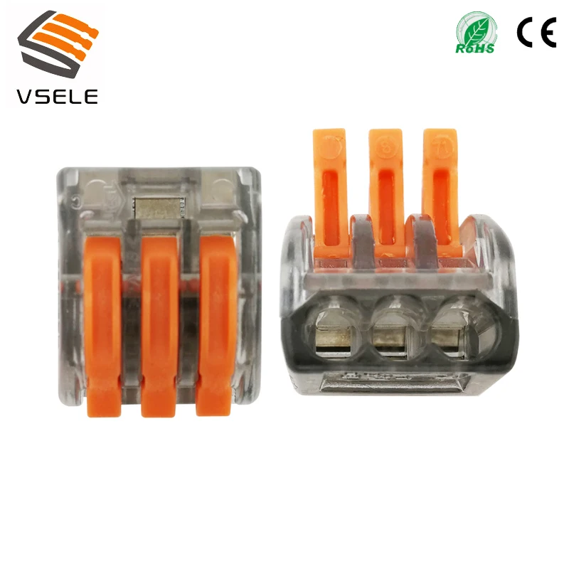 

VSELE 30pcs/lot VSE-413-C wire connectors 3p plug type spring clamping mini 222-413 connectors compact connector terminal block