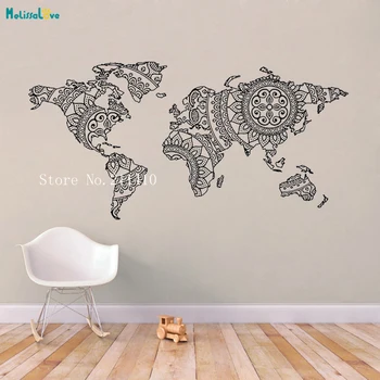 

Mandala Simple World Map Vinyl Wall Sticker Stylish Artistic Decals Decor Home Living Room Studio Removable Murals YT748