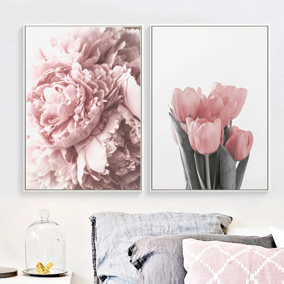 Peon-a-Rosa-tulipanes-Rosa-flor-arte-de-la-pared-pintura-de-la-lona-n-rdicos (2)