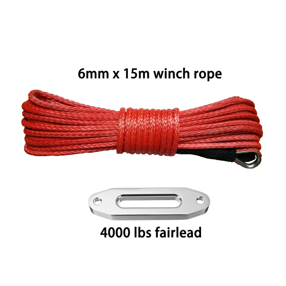 6mm*15m 1/4" x 50ft ATV Winch Line Add 4000lbs Hawse Fairlead,Synthetic