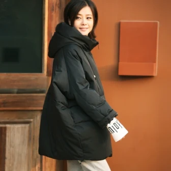W9982; Большой размер; Корейская версия; утепленный длинный теплый хлопковый кокон - Цвет: black