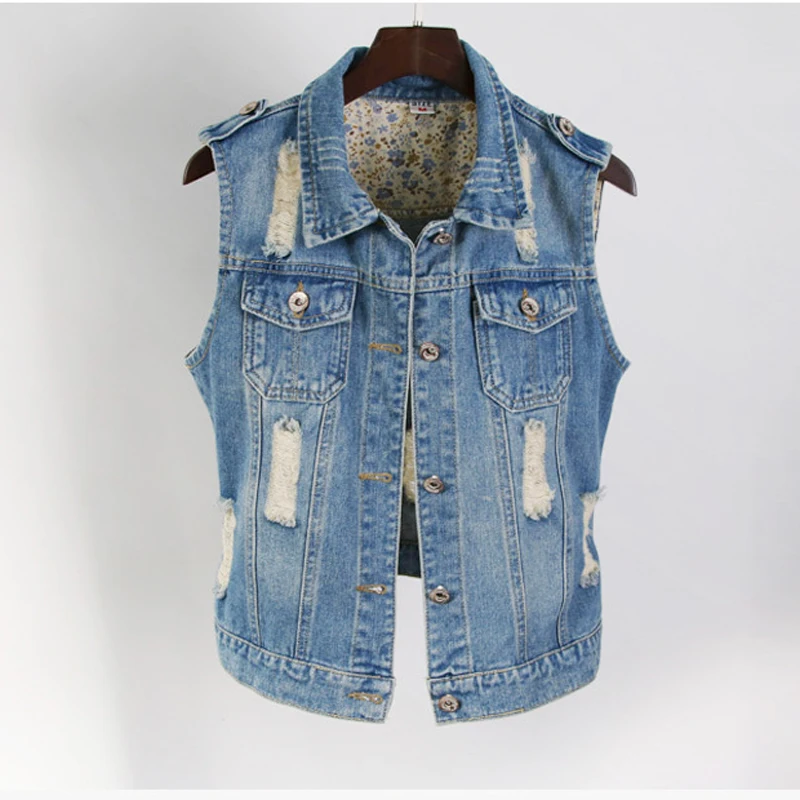 New Arriveid Denim Vest Women Washed Cowboy Sleeveless Jacket Vintage Street Holes Ripped Women Waistcoat Plus Size XS-4XL New Arriveid Denim Vest Women Washed Cowboy Sleeveless Jacket Vintage Street Holes Ripped Women Waistcoat Plus Size XS-4XL