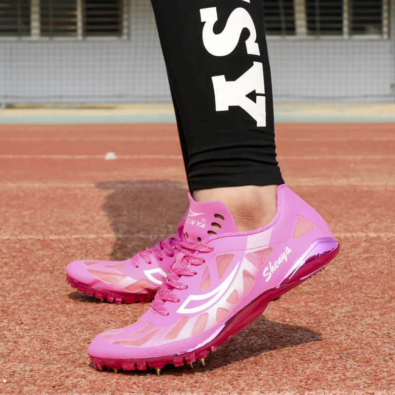 Unisex Track Field Shoes Spring Autumn Women Track Spikes Purple Pink