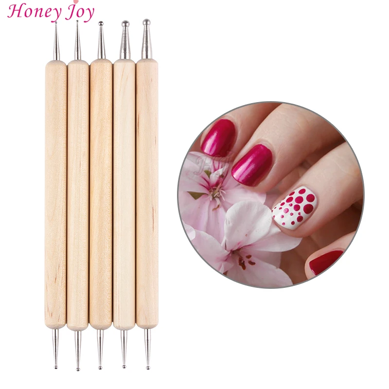 

5Pcs 2 Way Wooden Dotting Pen Marbleizing Tool Nail Art Dot Doting Tool Set Manicure Painting Kit Design DIY Tools