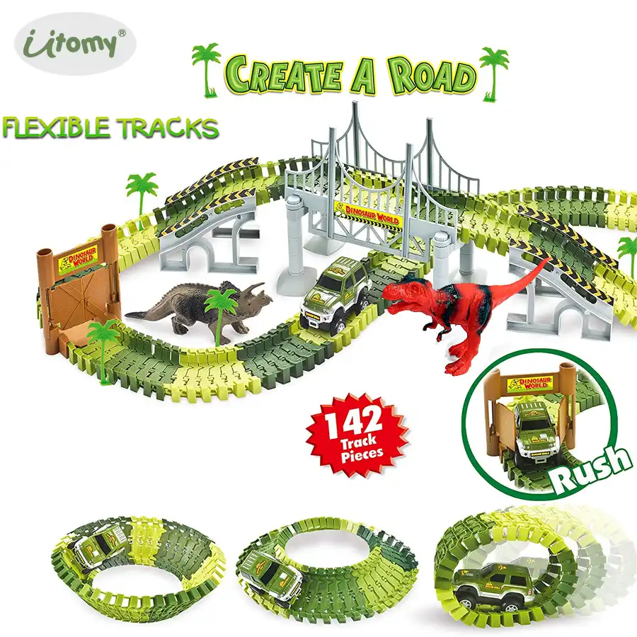 car track with dinosaur