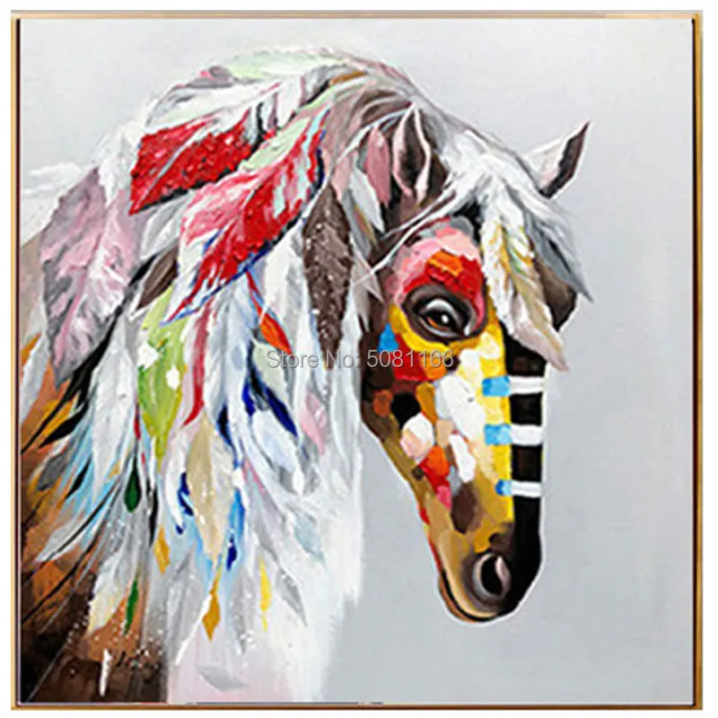 

Hand Painted Acrylic Canvas Oil Paintings indian horse Modern Abstract Animal Wall Art Picture Home Decor