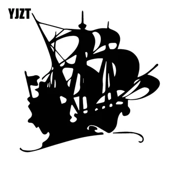 

YJZT 15.2CM*15.5CM Informal Ship Boat Artistic Conception Shadow Vinly Decal Car Sticker Black/Silver C27-0494