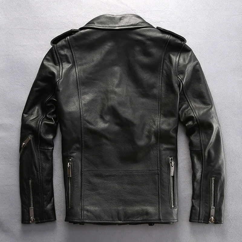 Мужская куртка из натуральной коровьей кожи, Брендовые мужские винтажные черные пальто из толстой воловьей кожи на молнии, теплая кожаная куртка для мотоциклистов