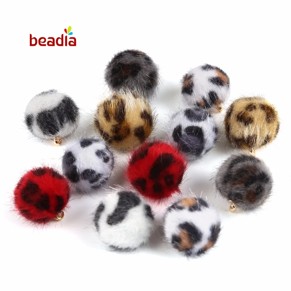 

10pcs Dia 15mm Leopard Print Fur Covered Ball Beads Charm Pendant Hole 1.5mm Mixed 20pcs/lot DIY Jewelry Findings Accessories