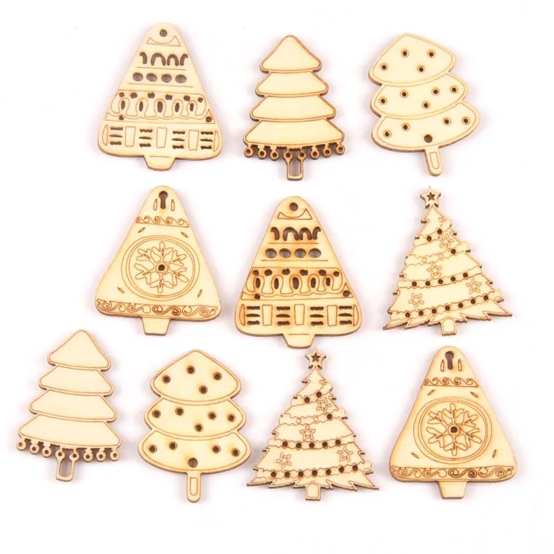 10pcs Natural Christmas tree pattern wood Scrapbooking Carft for Kid painting diy accessories home decor 30-45mm MT2126 | Дом и сад