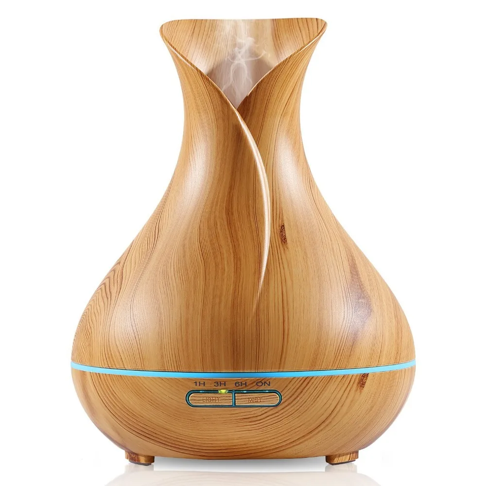 2017 Best Seller Ultrasonic Humidifier Tulip Vase Style 14W 400ML Wood Grain Cool Mist Aromatherapy Essential