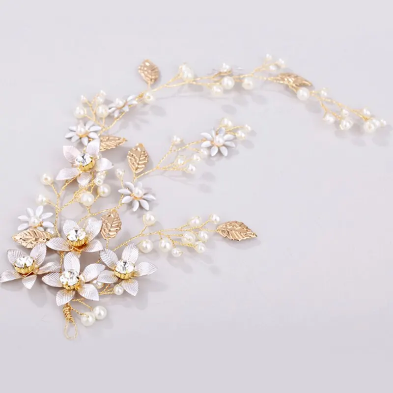 Women Enamel Leaf Hair Clip Pearl Rhinestone Hair Comb Headband Handmade Elegant Bridal Crystal Crown Wedding Hair Accessories