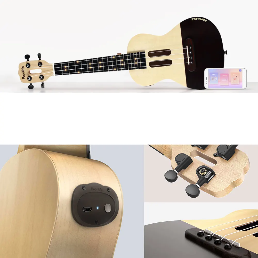  Populele U1 23 Inch Ukulele 4 Strings Acoustic Electric Smart Guitar from Xiaomi APP IOS Android Ph