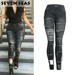 Новые модные пикантные плюс Размеры проблемных обтягивающие джинсы Для женщин Высокая талия Рваные джинсы Femme стрейч джинсовые штаны с