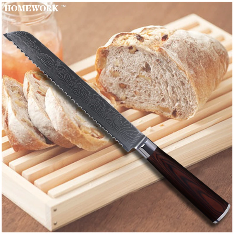 Sharp damascus knife 8 inch bread knife Japanese damascus steel kitchen