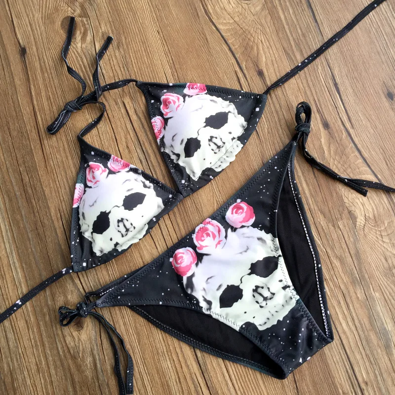 

Summer Bathing Swimwear Adjustable Triangle Micro Bikini Print Funny Swimsuit With Short Push Up Mini Bikini Black Sexy Swimsuit