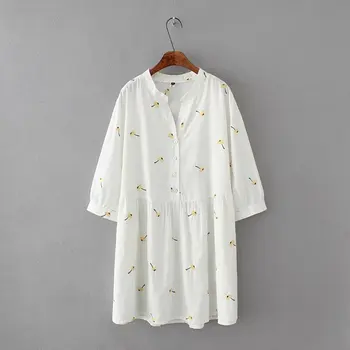 

Plus Size Women Clothing 3XL Summer Dress half Sleeve V-neck Full Cotton Linen Floral Embroidery Casual Women Dresses
