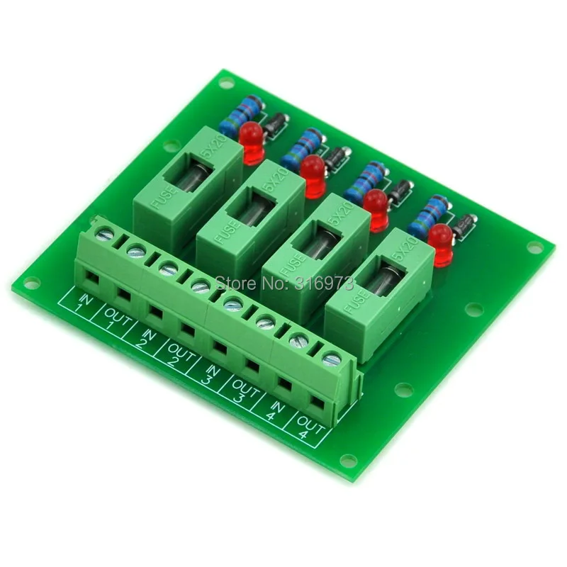 

4 Channel Fuse Board, with Fuse Fail Indication, for DC5V 12V 24V 48V.