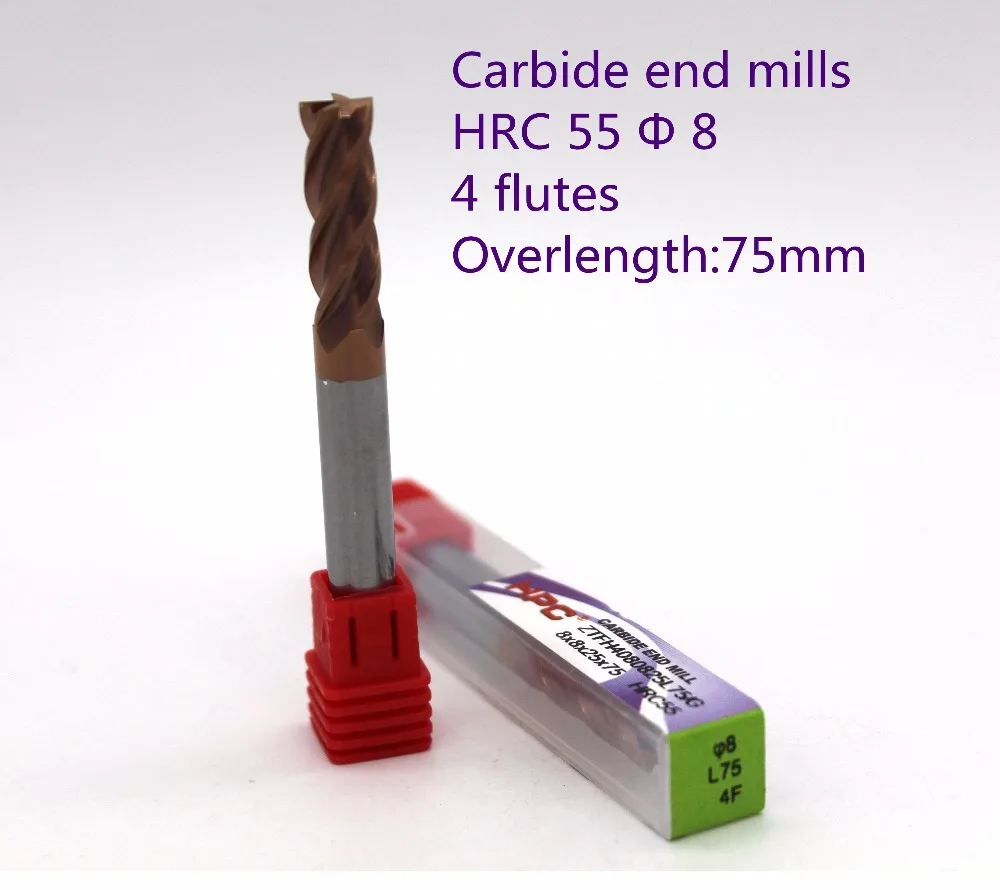 

8*8*25*75 of 4 flutes flat end mills HRC 55 carbide end millig tungsten knife CNC machine tools mills cutter