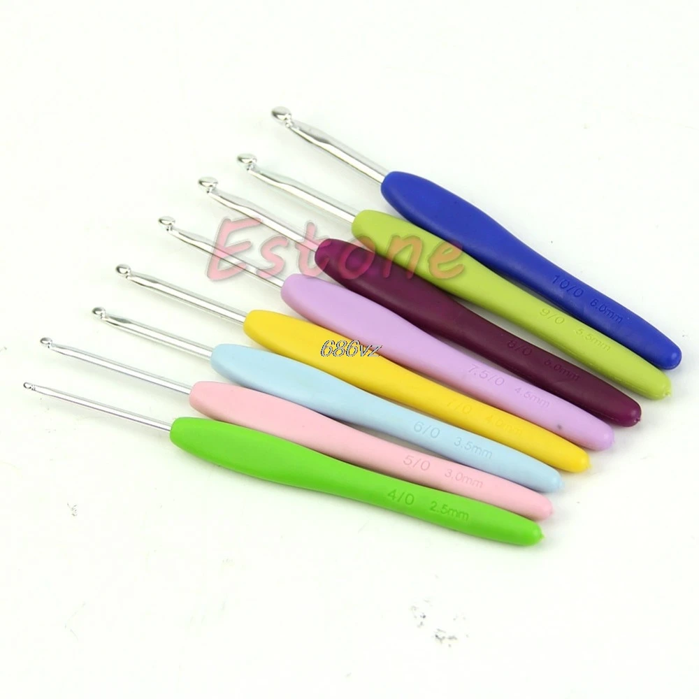 Швейные иглы 8 размеров разных цветов из мягкого силикона для шитья, Алюминиевые крючки для вязания крючком, спицы N28, Прямая поставка