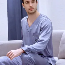 Для Мужчин's Длинные рукава ледяной шелк атлас комплект домашней одежды для отдыха, для студентов, молодежная одежда для сна современный Стиль размера плюс ночная рубашка J034