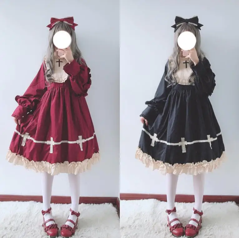 

Lolita Dress gothic Sweet Cross Japanese Soft Girl Retro Princess Lolita Daily op Dress vestido lolita Cross Dresses JY1016