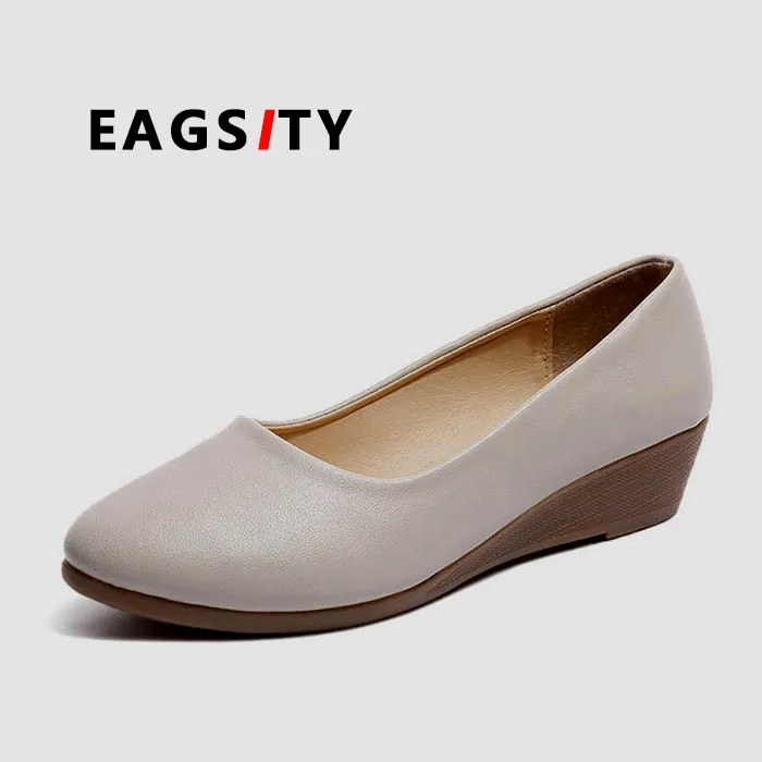 

EAGSITY comfortable women wedges shoes fashion ladies dress heel shoes party dancing beige black work office career