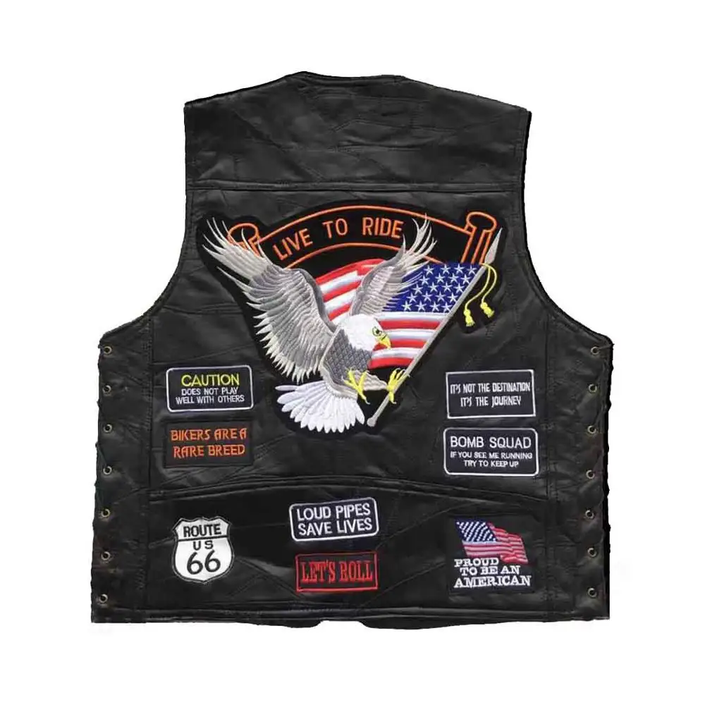 

Motorcycle Genuine Leather Vest Men Sleeveless Jacket Skull Waistcoat