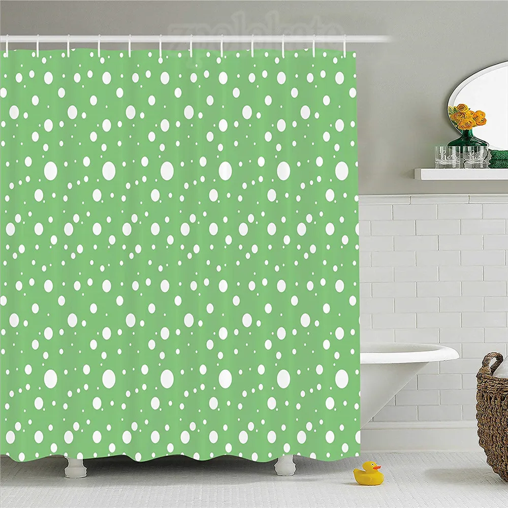 Green Shower Curtain Painters Wall Inspired Big Rounds Spots on a Vivid Backdrop Modern Image Fabric Bathroom Decor Set with H | Дом и сад