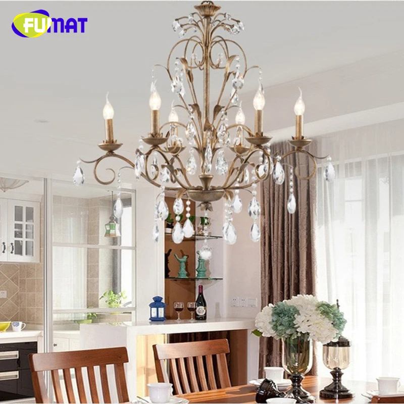 

FUMAT K9 Crystal Chandeliers European Retro Artistic Candles Suspension Lightings Living Room Bedroom Art Deco Hanging Lampe