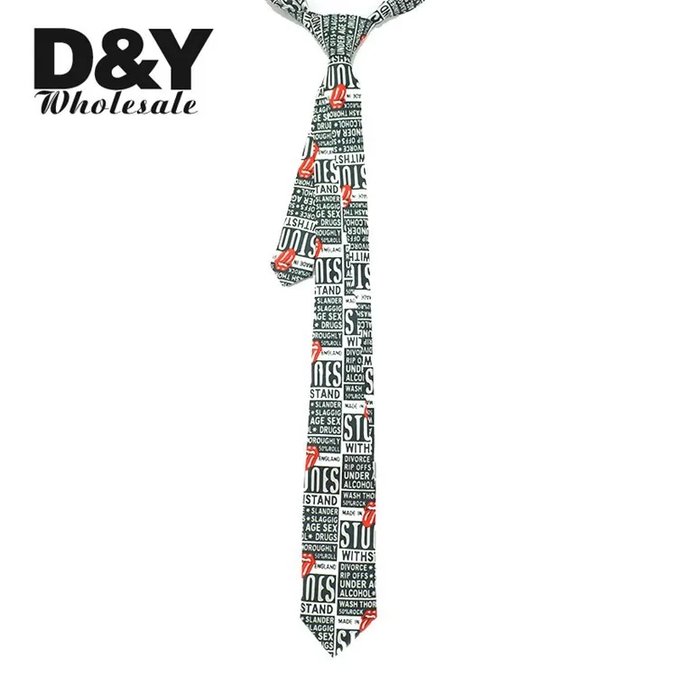 Новое поступление, модная новинка, забавные мужские Узкие галстуки с принтом «Рот язык и буквы», подходящие к футболке