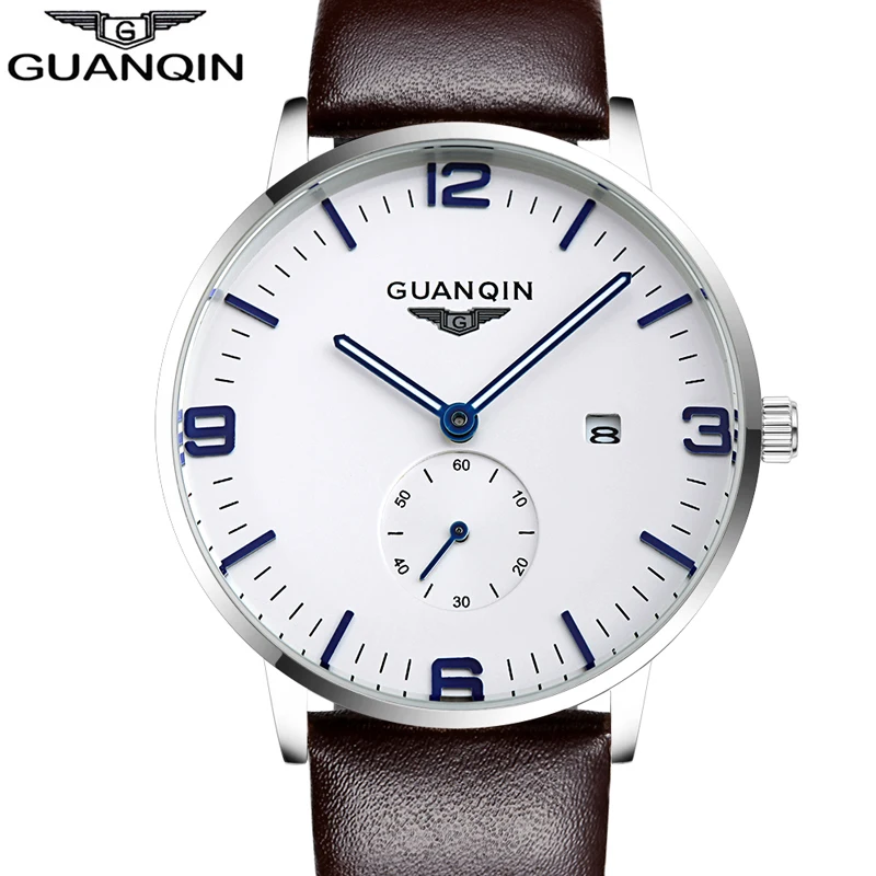 

Mens Watches Top Brand Luxury GUANQIN 2016 Watch Men Sport Luminous Ultra Thin Quartz Watch Leather Wristwatch relogio masculino