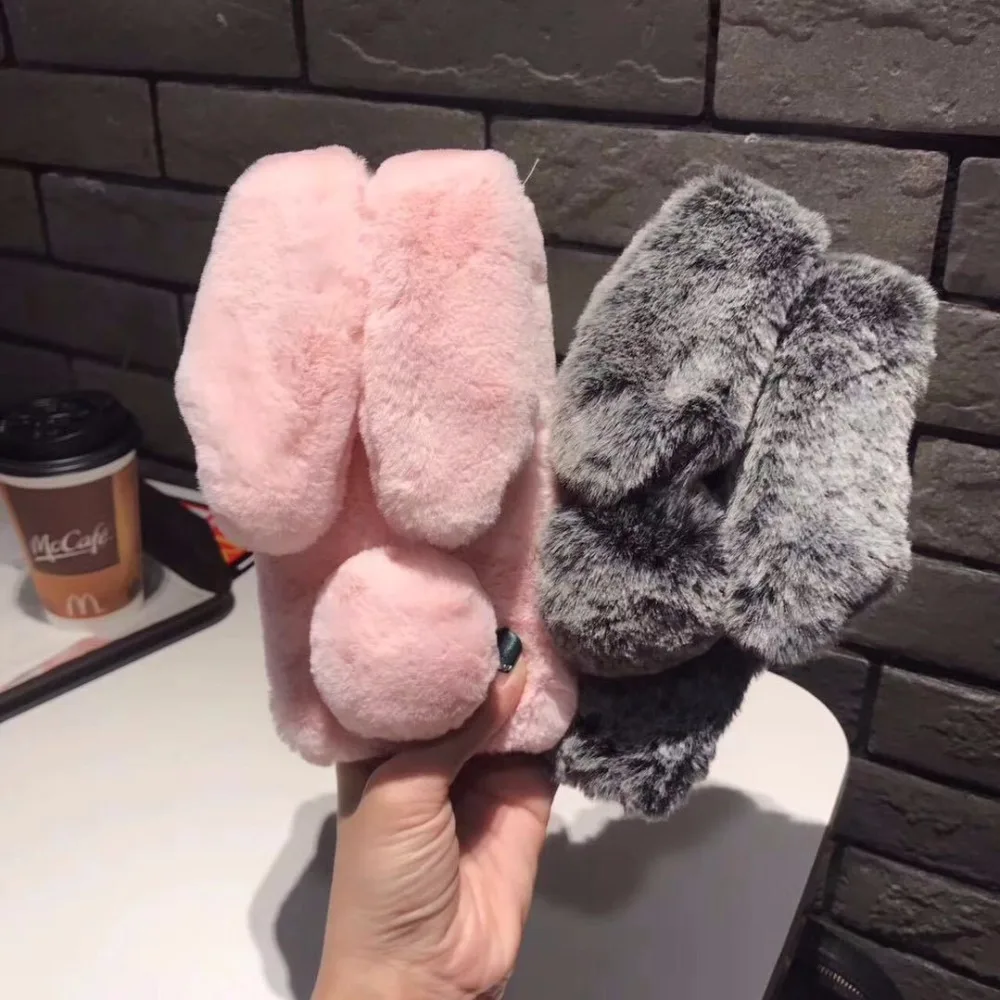 

Geruide 3D Cute Soft Fluffy Rabbit Warm Fur Case For Samsung Galaxy s8 s7 S6 edge S9 Cover Elegant Diamond Phone Case s9 plus