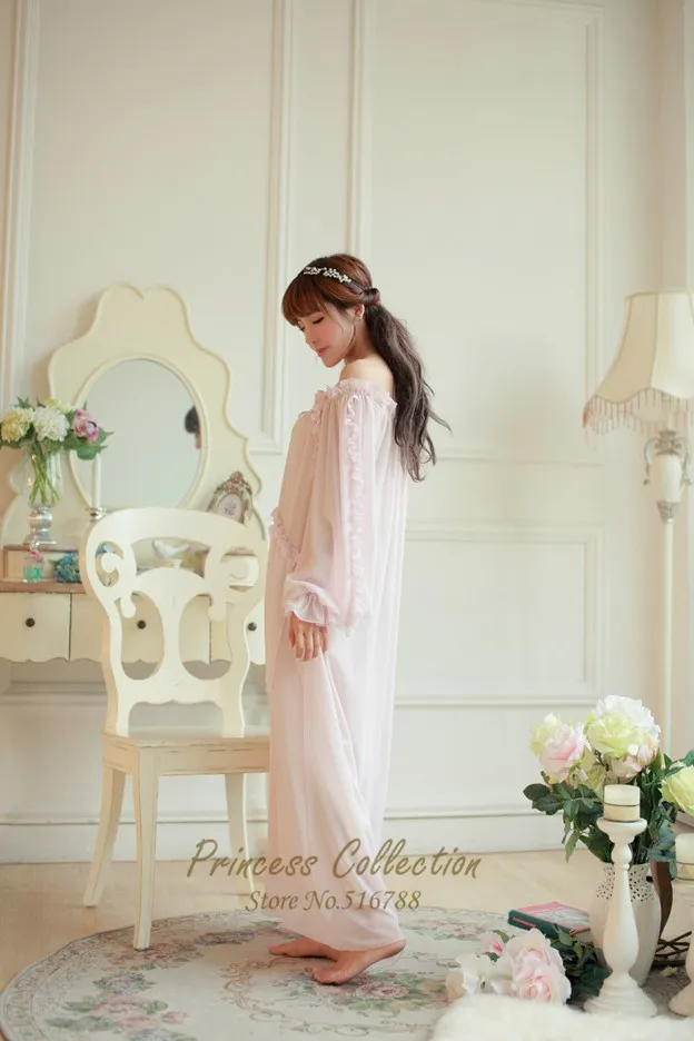 Шифона ночная рубашка Для женщин длинные пижамы два Цвет принцесса пижамы розовый и белый Ночная рубашка длинный халат