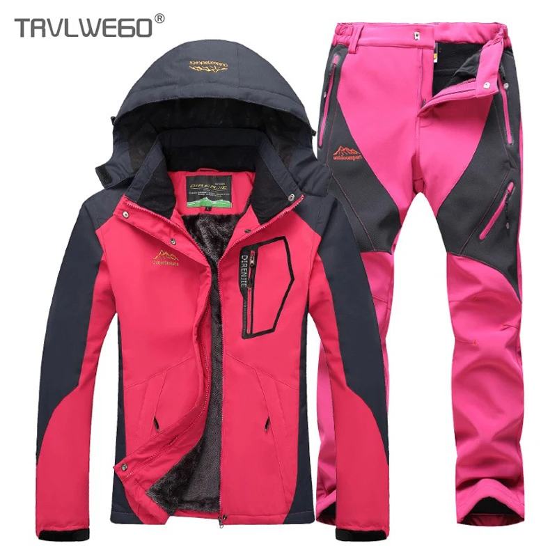 US $57.81 TRVLWEGO Women Winter Waterproof Fishing Thermal Pant Trekking Hiking Camping Skiing Climbing 3 in 1 Outdoor Jackets Set Suit
