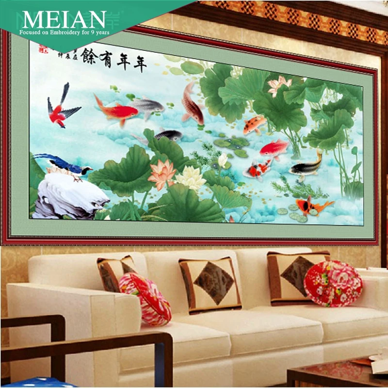 

DIY Craft 2016 New 11CT 3D Cross Stitch Chinese Style Fish Standing For Rich for Decoration of Living Room or Gift