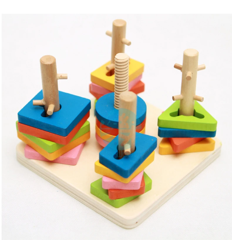 Coloridas de Madeira de Cinco-coluna Forma de Correspondência Bloco de Construção de Brinquedos Educacionais do Bebê Forma de Reconhecimento Crianças Geométrica Conjunto Cor 7 Brinquedos e hobbies