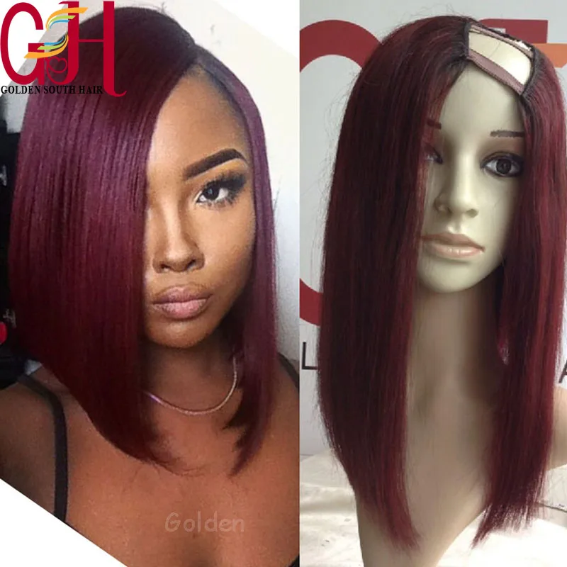 

7A Remy Two Tone #1b/99j Red Brazilian Full Lace Bob Wig Ombre Lace Front Human Hair Bob Wigs/U Part Wigs Short Bob Cut Lace Wig