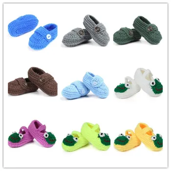 

11cm Cute Hand Woven Four Seasons Low Soft-soled Knitting Bootee For Boy Baby Both Baby Shoes And Socks 10psc/lot Random Pattern