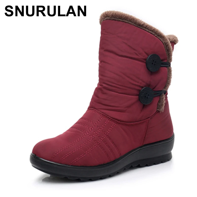 Online SNURULAN Inverno di Modo Impermeabile Donne Della Piattaforma del Cuneo Stivali Madre Stivali Della Caviglia delle Donne Slip On Appartamenti Stivali Da Neve Caldo ShoesE001