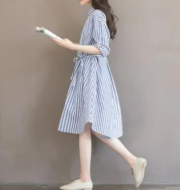 Plus Size Vertical Striped Long Maternity Shirt 2019 Autumn Loose Cotton Linen Pregnancy Dress Clothes for Pregnant Women QL6987