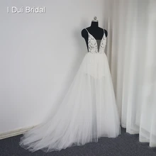 Сексуальное пляжное свадебное платье с открытой спиной, блестящий слой, иллюзия, юбка, светильник, сказочное свадебное платье