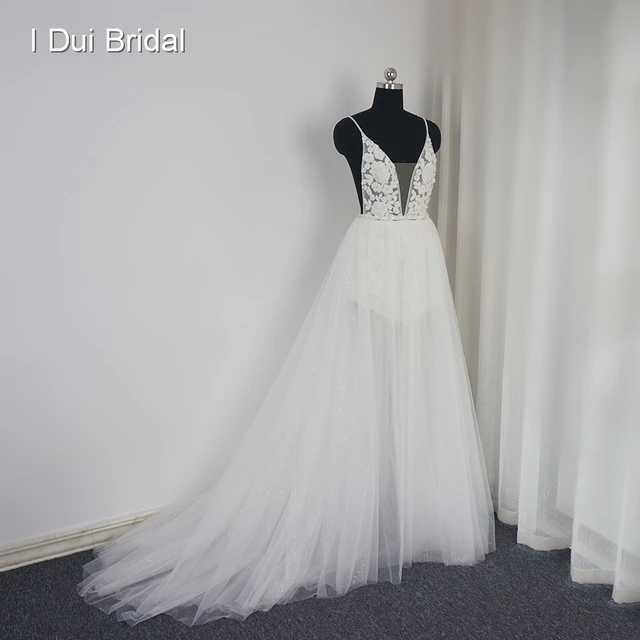 Y Backless Beach Wedding Dress Sequin Layer Illusion Skirt Light Y Backless Beach Wedding Dress Sequin Layer Illusion Skirt Light Fairy Bridal Gown