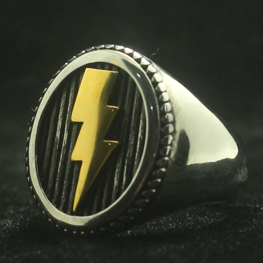 Mens Boys 316L Stainless Steel Cool Lightning Fashion Ring Newest 2