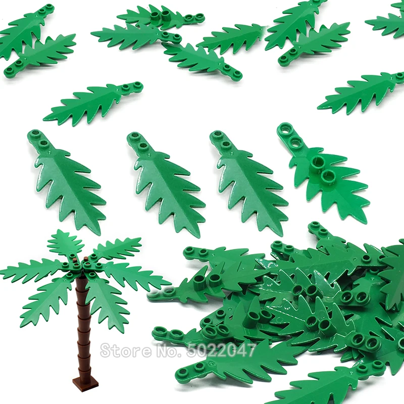 

6 Pcs/lot Building Blocks Accessories Coconut leaves Tropical Leaves Plant Tree Greening Rainforest City Military Toy Legoinglys
